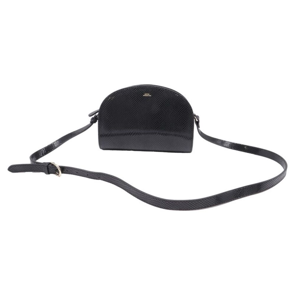 A.P.C. Snake-Embossed Demi-Lune Crossbody Bag in Black Leather
